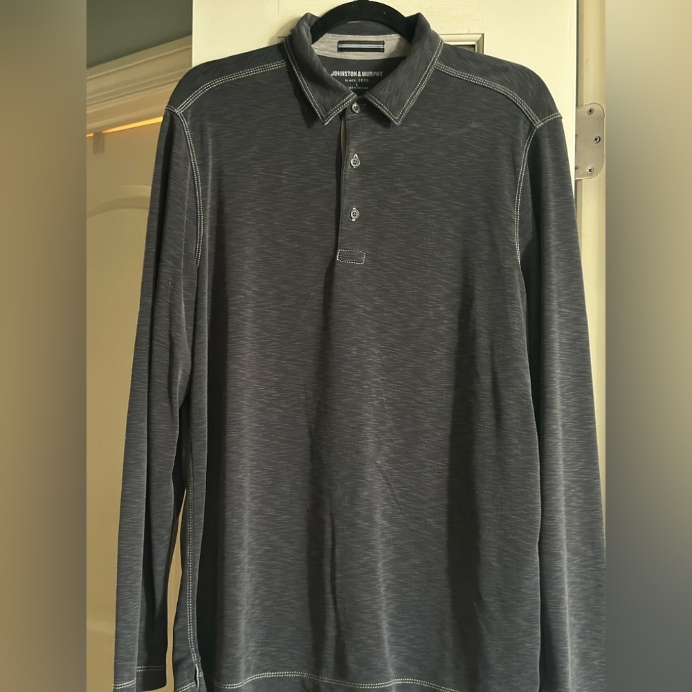 Like new Johnston & Murphy Men's gray jersey Long Sleeve Shirt L